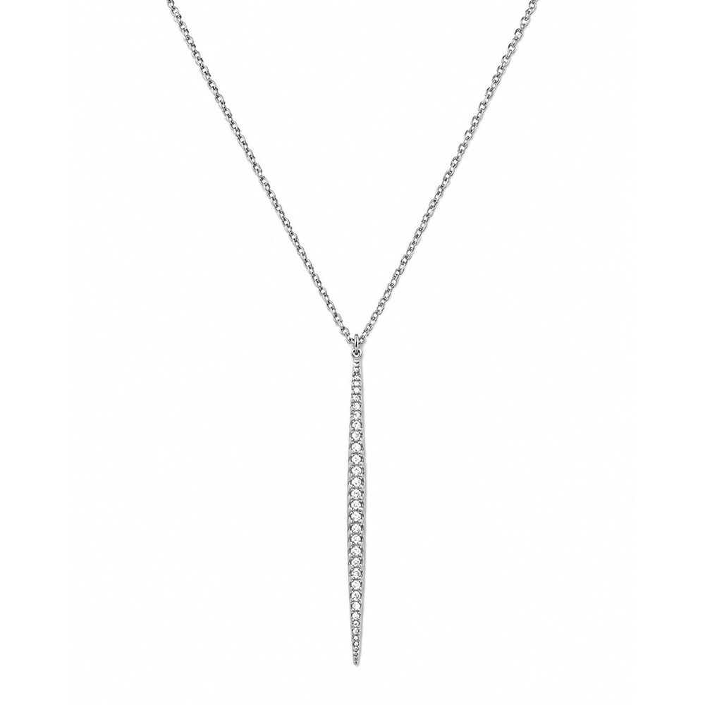 Michael Kors Silvertone Crystal Matchstick Pendant Necklace Stainless Steel Pave